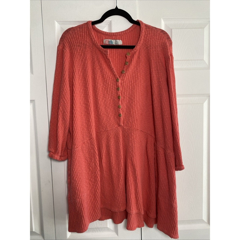 Free People Beach FP Women Small Pink Coral Ribbed Mini Dress